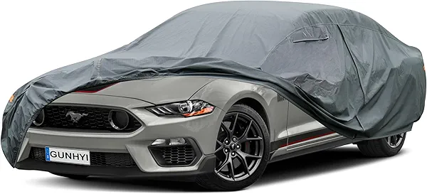 GUNHYI 16 Layers Car Cover Waterproof All Weather, Heavy Duty Full Exterior Cover Universal Fit Coupe Ford Mustang/Shelby, Chevrolet Camaro/Corvette, Kia Optima, Audi A4/A5, BMW 5 Series 525i etc.