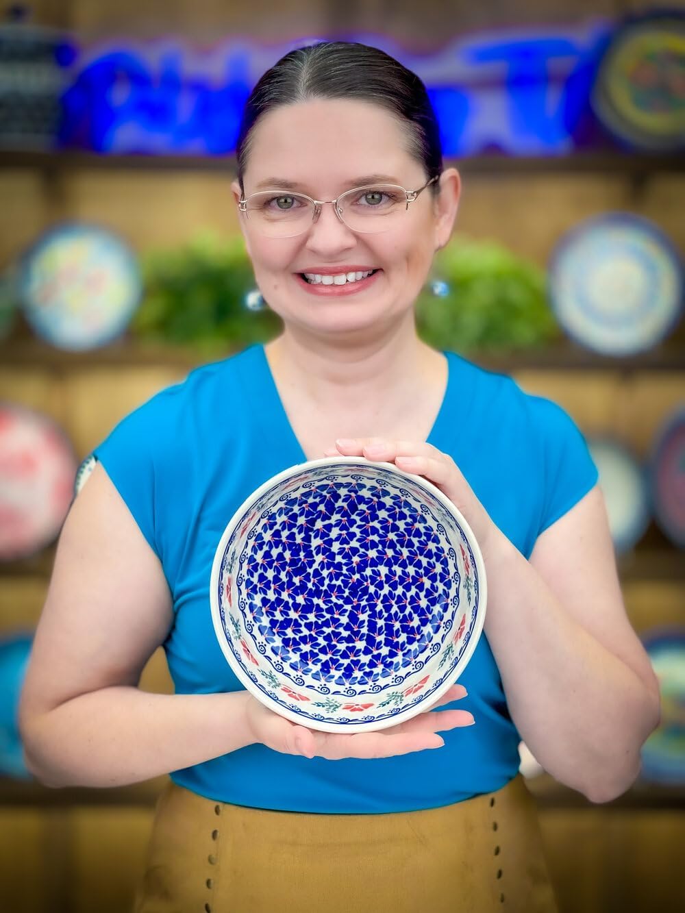Polmedia Polish Pottery Bowl 8-inch - Rain Of Field Poppies Pattern Handmade in Boleslawiec Poland + Certificate of Authenticity