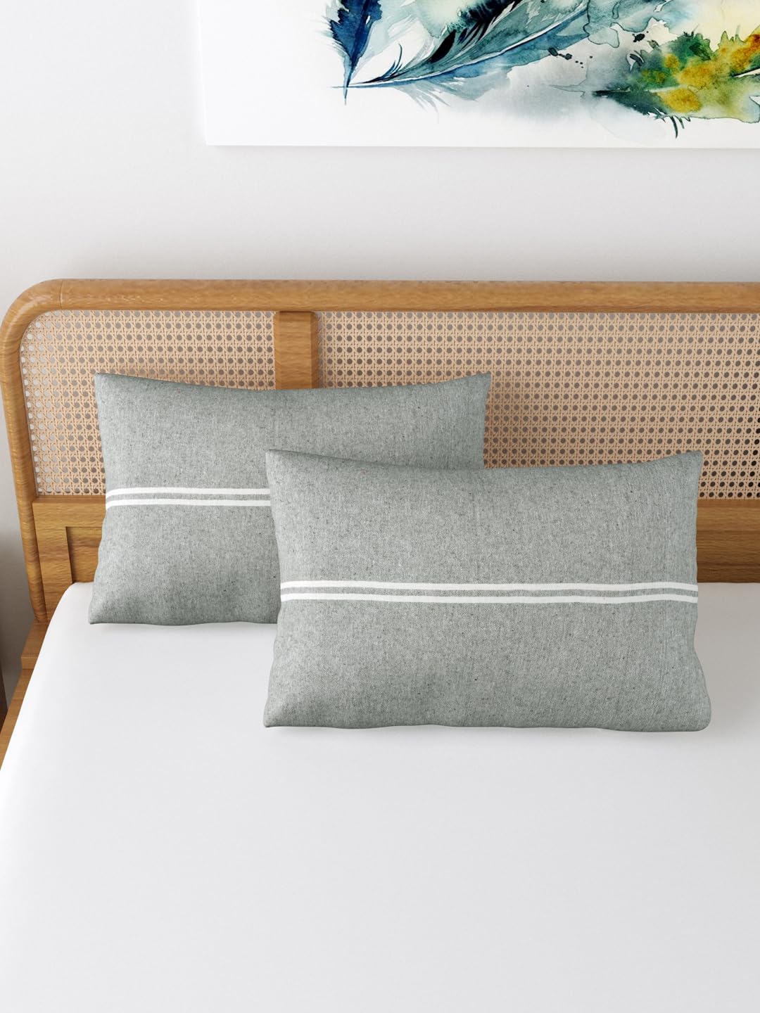 Värde Pillow Cover Set of 2 | Pillow Cover 100% Cotton | 180 TC Bed Pillow | Wrinkle Free & Fade Resistance | Striped Pattern | Standard Size | All Season Use(Grey 2)-image-20