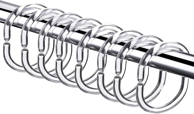 Plastic Shower Curtain Rings Hooks for Bathroom Shower Window Rod (24 Packs, Clear)