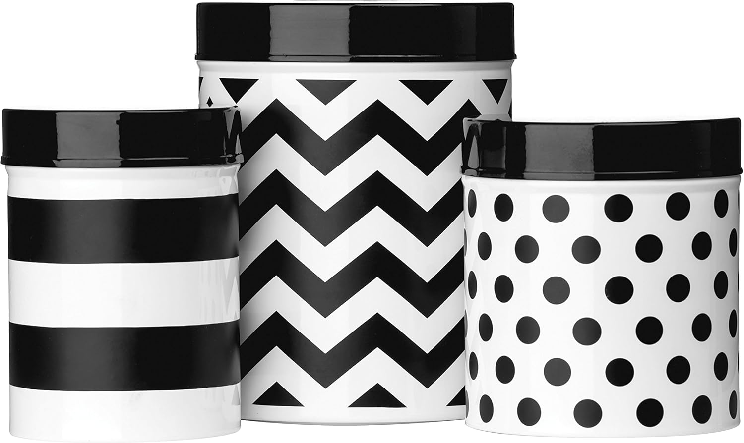 Premier Housewares Domino Storage Canisters Set of 3, Black/White