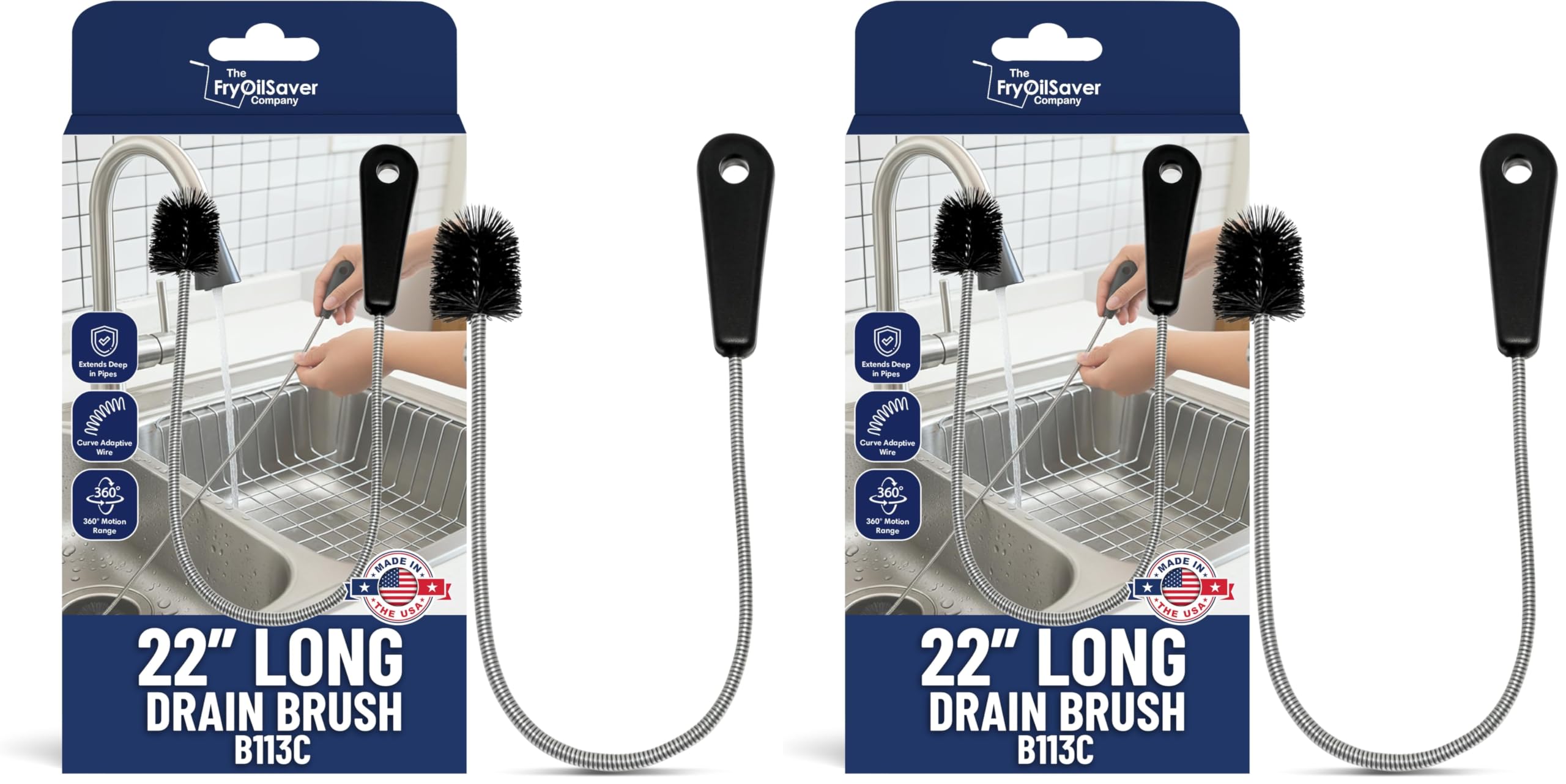 FryOilSaver 22" Long Sink Drain Brush, Tub and Sink, Drain Cleaning