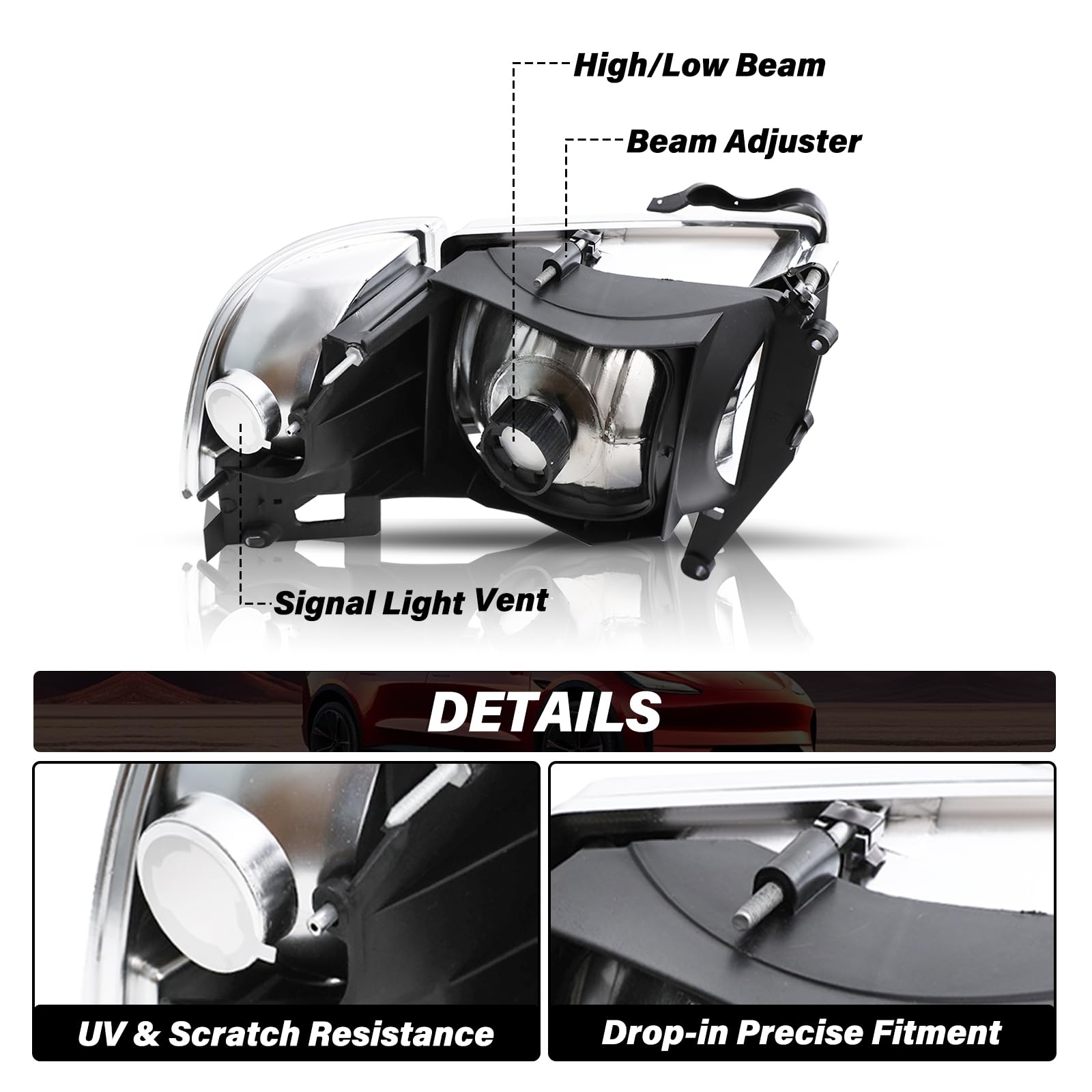 Nixon Offroad Headlights For 1994-2001 Dodge Ram 1500/1994-2002 Dodge Ram 2500 3500/1995-2002 Dodge Ram 4000 (All W/o Sport Package), High Low Beam, Head Lights Assembly Clear Lens - Foto 10