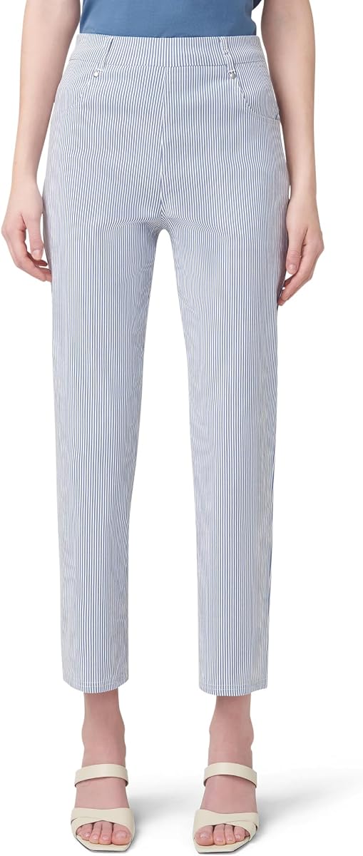 HUE Women's Stripe Pull on Pants Cigarette Skimmer Length and Pedal Pusher Length