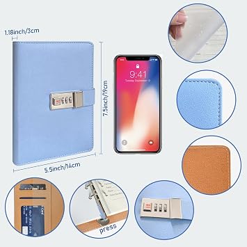 BTSFTOGET Refillable Password Book Binder with Alphabetical Tabs and Lock, 576 Passwords Large Print, 316 Pages Password Keeper for Computer & Website Logins & Phone, Blue PU Hardcover, 7.5in x 5.5in