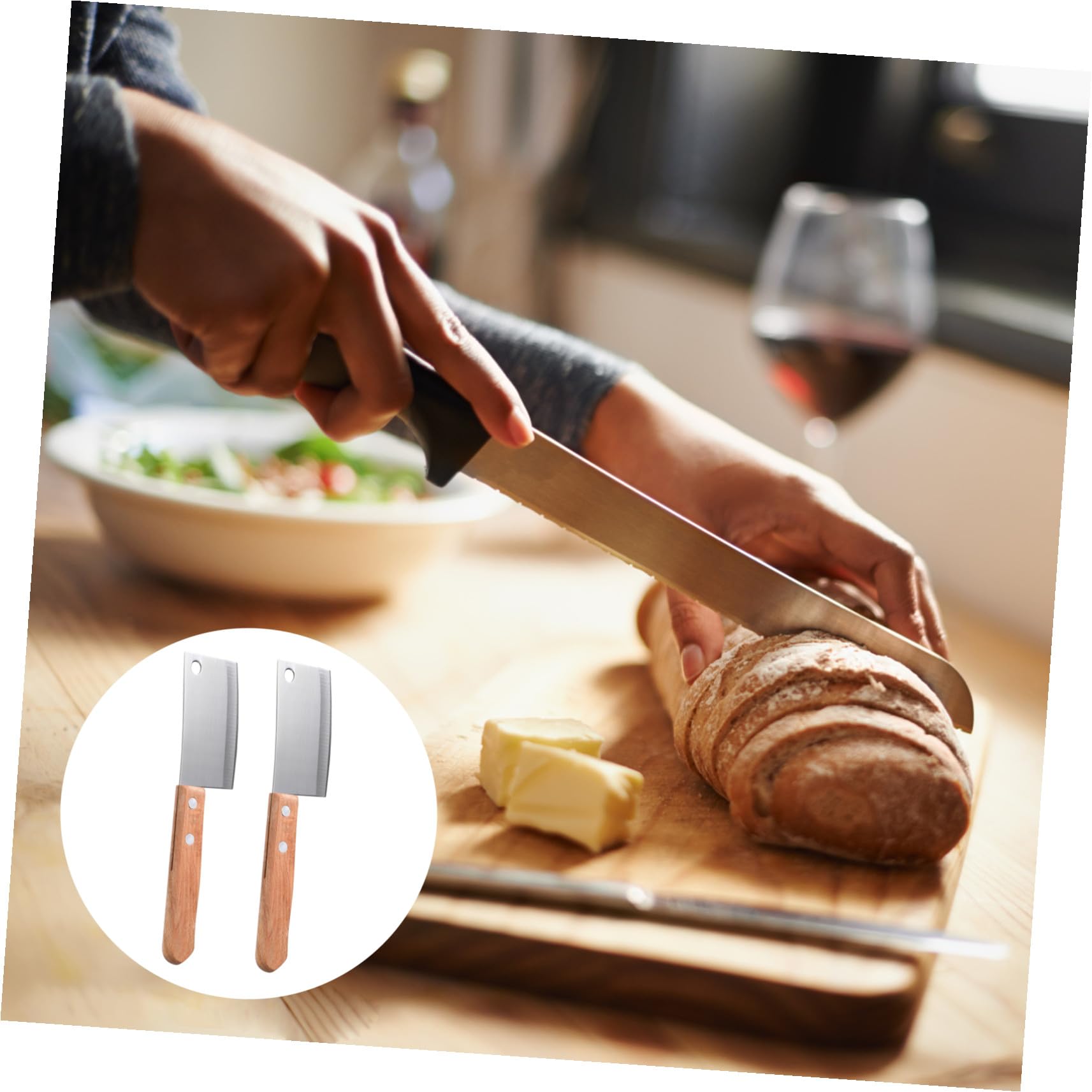 Mini Couteau Cuisine 2 Pièces en Acier Inoxydable pour Fromage | Compact, Résistant à L'usure la Casse, Manche Bois, Rangement Facile, Couleur Argenté
