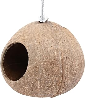 Happyyami 1pc Coconut Shell Bird Nest Small Bird Toys Wood Toys Parrot Toy Pet Hanging Bed Bird House Bed Hanging Birds House Wooden Yellow Garden Ornament Creative Birds House Bird Shelter