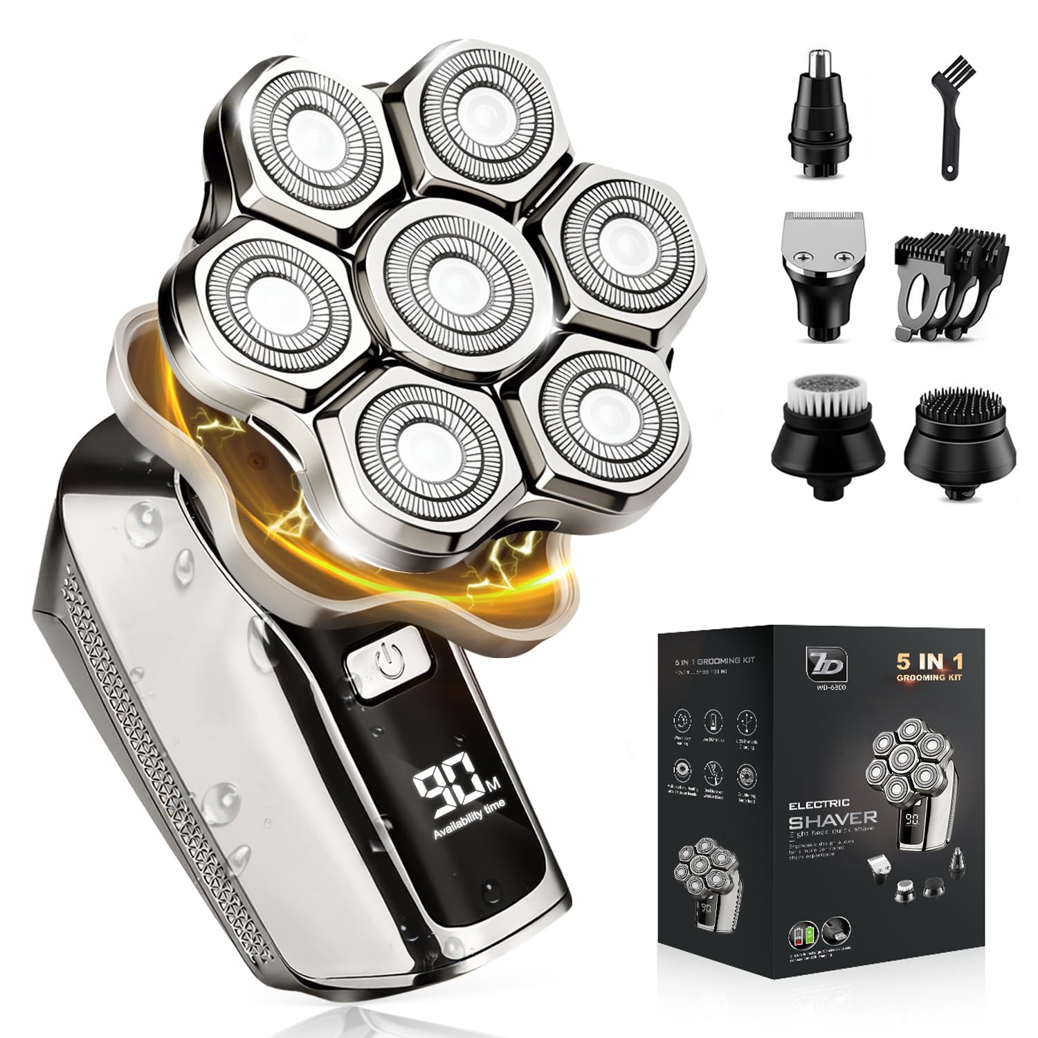 Head Shaver for Bald Men 7D Upgraded Magnetic Detachable Blades Wet Dry IPX7 Waterproof Electric Razor Fast Smooth