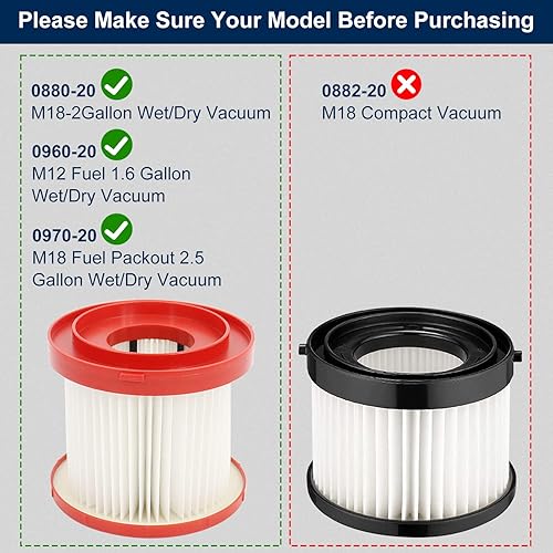 Miniatura 6 de Filtro de vacío 49-90-1900 para Milwaukee, compatible con Milwaukee inalámbrico M18 Vacuum 0780-20 0880-20, paquete de 2 filtros de vacío en seco y