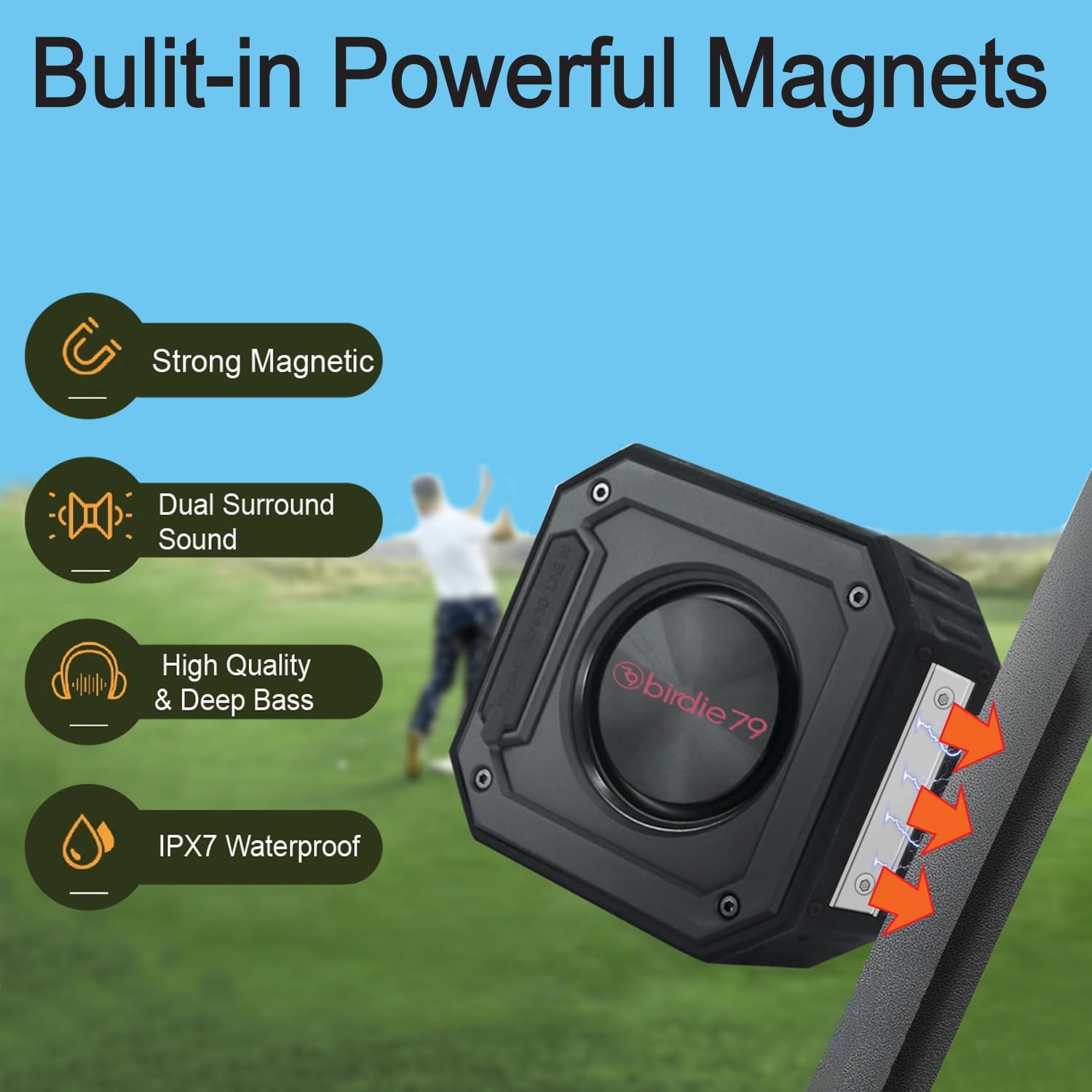 2-Pack Golf Cart Bluetooth Speaker | 30W Loud Stereo | Magnetic Mount | IPX7 Waterproof | Rugged & Shockproof (X1) - Image 4