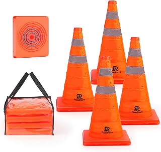 RoadHero 18 Inch Collapsible Traffic Safety Cones 4 Pack - Reflective Orange Pop-Up Cones for Parking, Driving Training & Road Safety