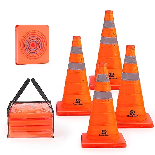 Miniatura 18 de RoadHero 28 Pulgadas 1 Paquete Conos de Tráfico Plegables de Seguridad, Conos Emergentes Multipropósito con Collar Reflectante para Seguridad