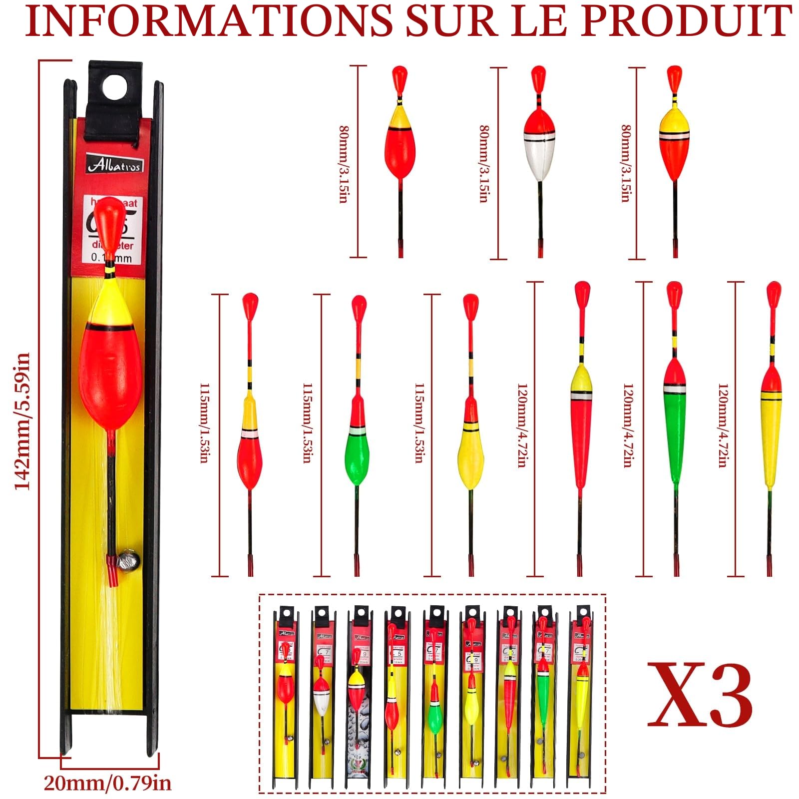 Flotteur Peche 27 pièces Flotteurs de Pêche avec Plomb, Ligne de Pêche et Hameçons, Bouchon Peche Truite pour Poissons Communs, Truites, Anguilles, Sandres(5#, 7#, 9#)