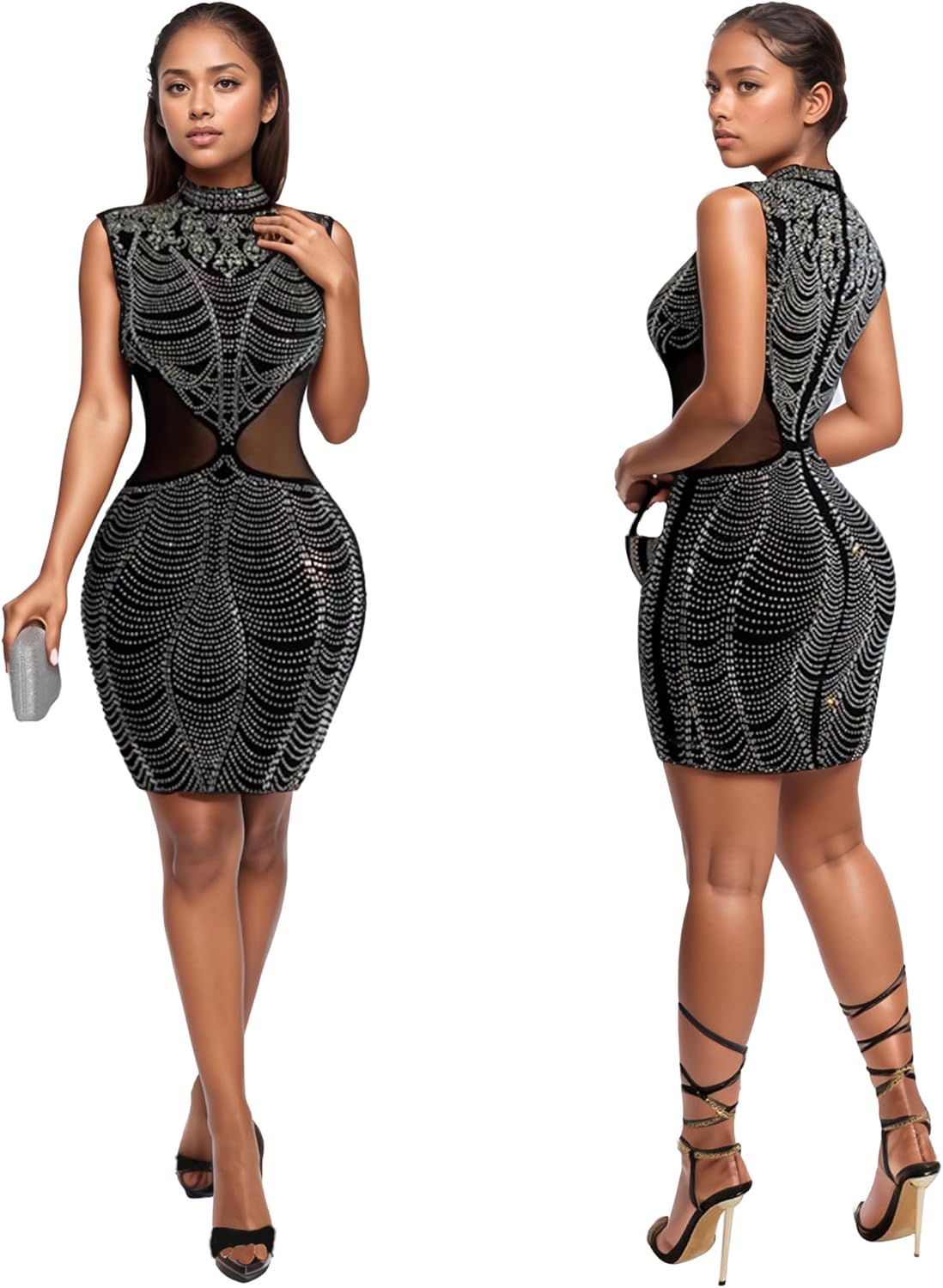 Nagfar Women Rhinestone Sexy Mini Dress Brithday Party Cocktail Club New Years Eve Out Glittery Clothes - Image 3