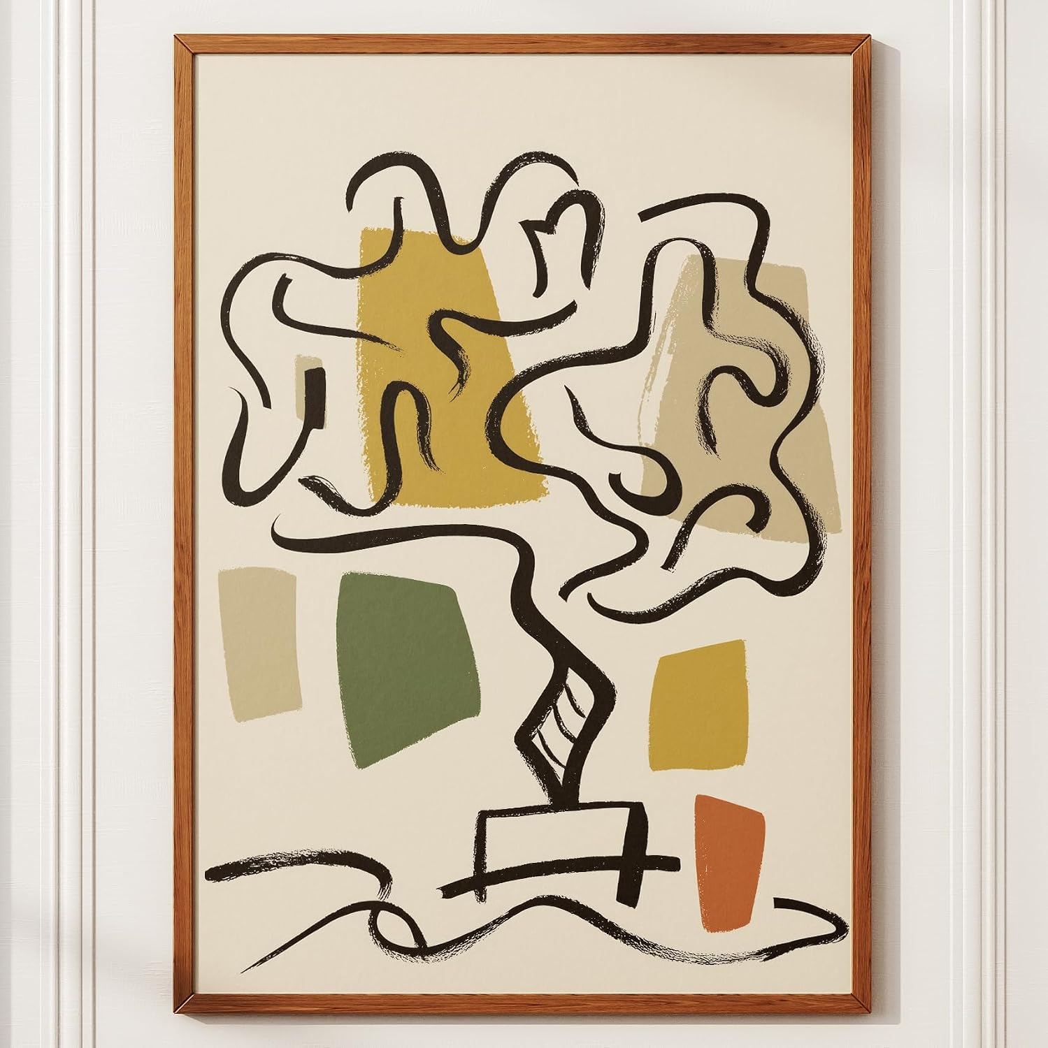 Kitchco Abstract Tree Line Art Print, Earth Tone Geometric Botanical Wall Decor, Contemporary Modern Nature Artwork - 6x8 in (15x20 cm)