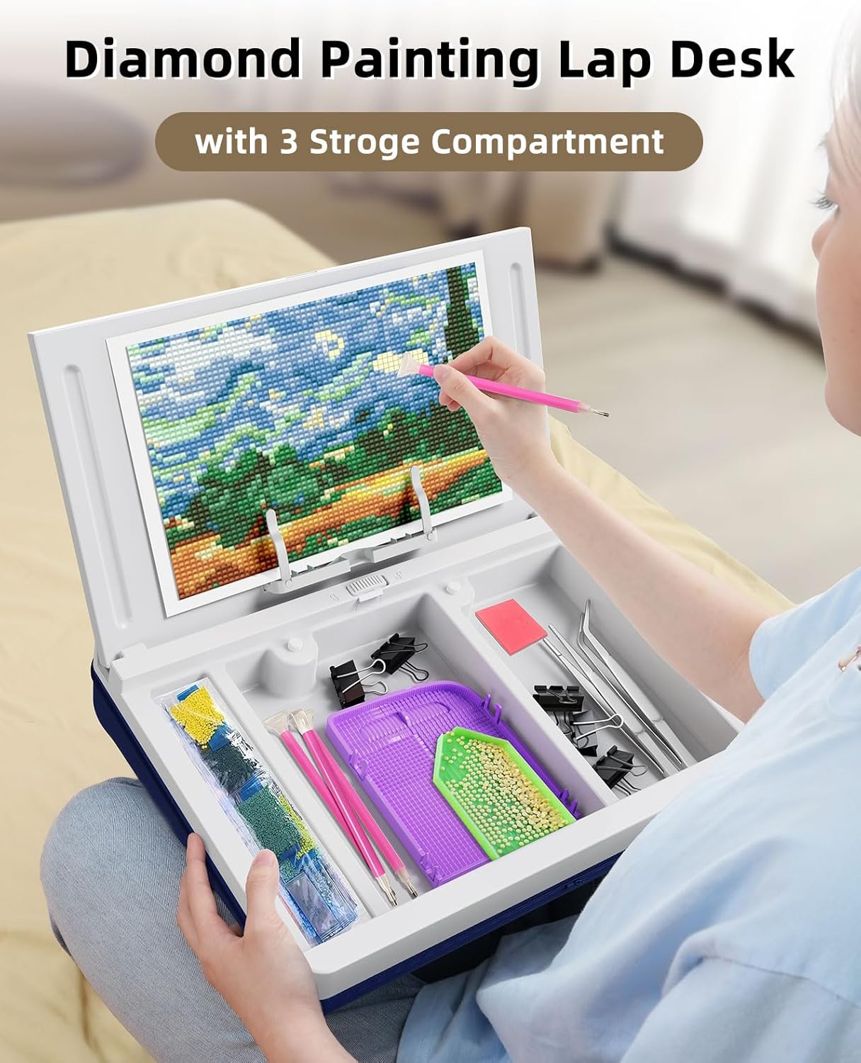 Lap Desk with Storage Cushion - Washable Portable Writing Lap Desk for Laptop with iPad Slot Magnetic WhiteBoard for Home Office Couch Bed - Fits Up to 15.6 Inch Laptop