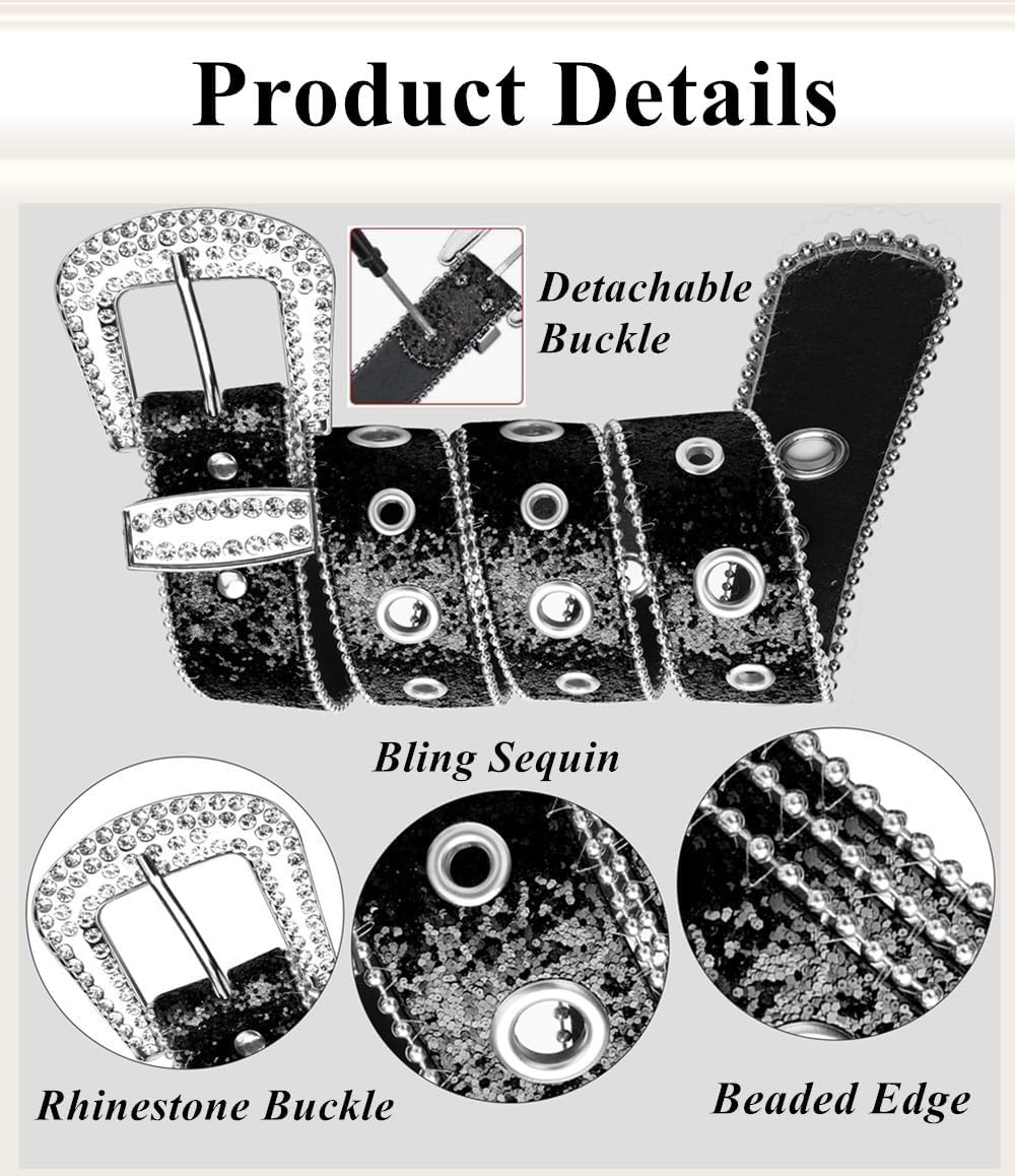 Women Men Rhinestone Belts BB Glitter Bling Western Cowgirl Cowboy Sparkly Studded Belt for Jeans Plus Size - Image 6