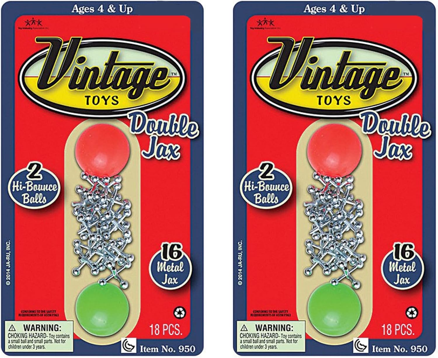 JA-RU Vintage Toys Metal Jacks Set (2 Pack) w/Two Bouncy Balls. Retro Classic Mini Jax Games Family. Bulk Party Favors, Pinata Filler, Birthday Stocking Stuffers. 950-2s