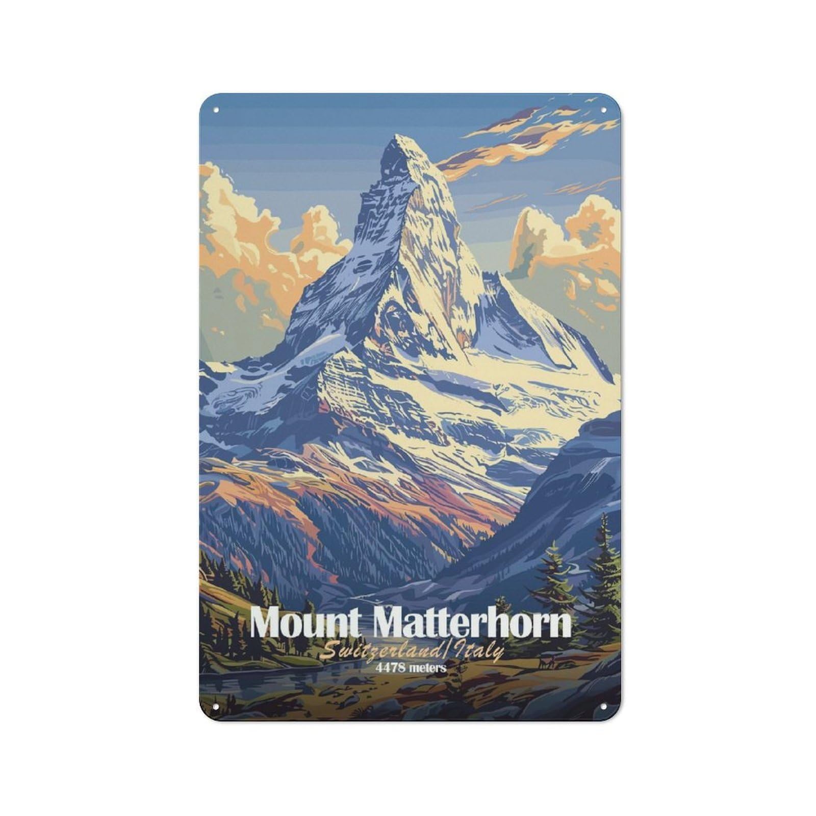 Decorative Tin Plaque with Mount Matterhorn Design 30x20cm, Nostalgic Home Bar Decor for Bar, Kitchen, Garage Or Games Room