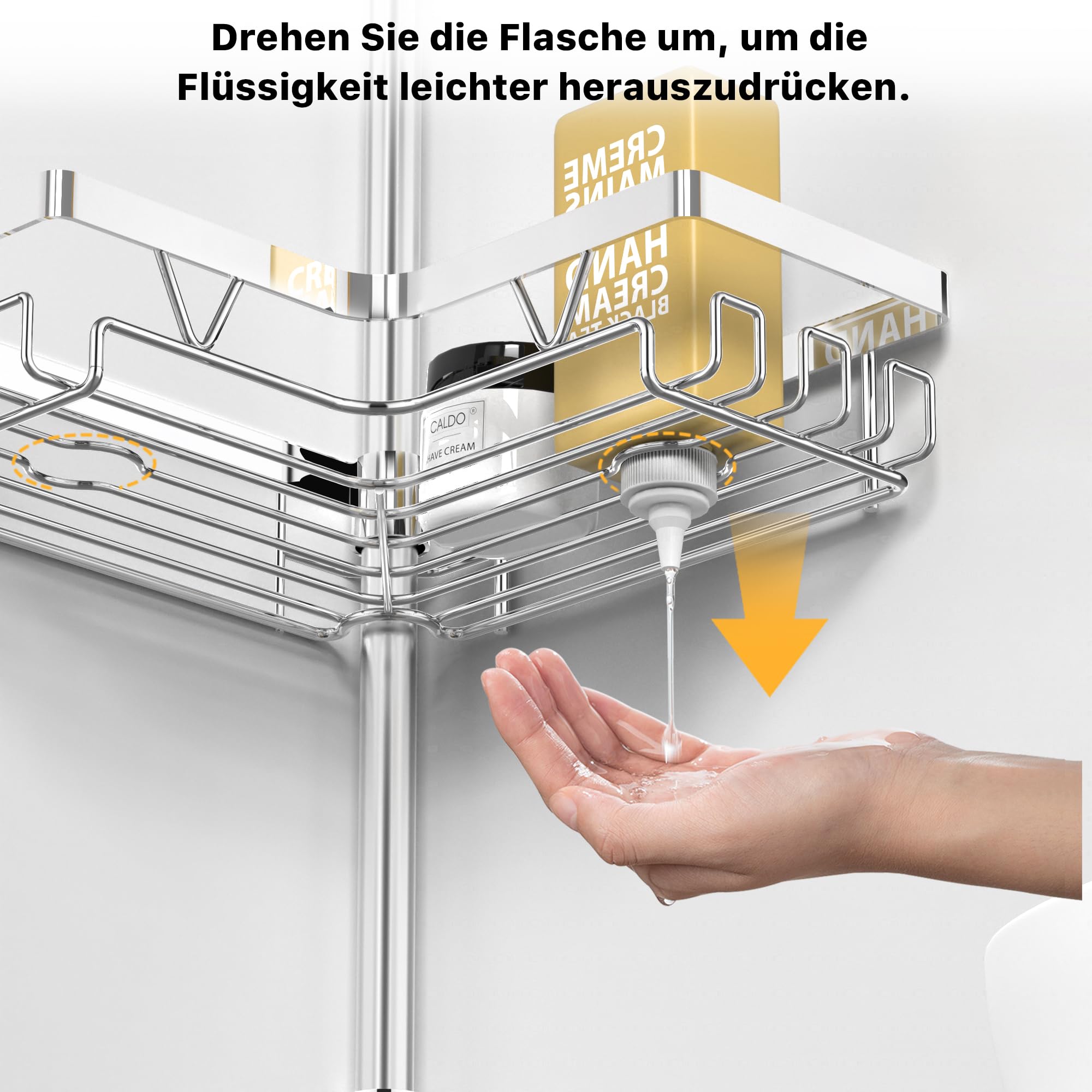 KEGII Teleskop Duschregal Chrome - Duschablage Ohne Bohren 4 Stück | Teleskopregal Eckregal, für Bad und Badewanne, Einfache Montage, Höhenverstellbar, Mit Haken/Seifenhalter/Rasiererhalter