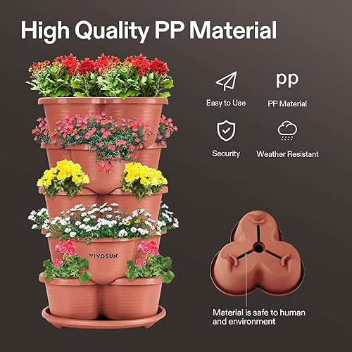 Vista 3 de VIVOSUN - Jardinera vertical apilable de 5 niveles para fresas, flores, hierbas y verduras, color marrón