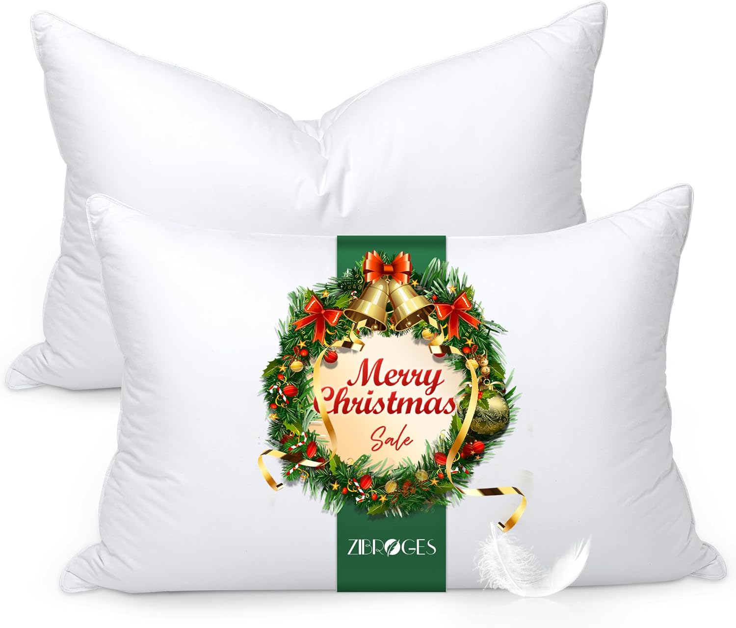 Feather Pillows Queen Size Set of 2 - Goose Down Hotel Bed Pillow for Sleeping, Soft 600 Thread Count Cotton Cover, Fluffy Support Surround Fill Polyester for Side, Back, Stomach Sleepers Medium Queen Size Set of 2