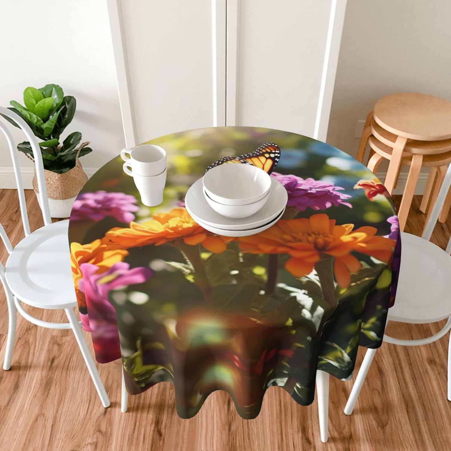 Vivid Colorful Garden2 Print Wrinkle Free Dining Table Cover for Birthday Party Farmhouse Tablecloths Up to 60 x 60 Inches
