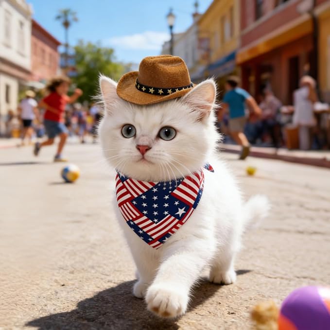 Disfraz de Vaquero para Perros y Gatos Pequeños, Sombrero y Bandana Patriótica miniatura 6