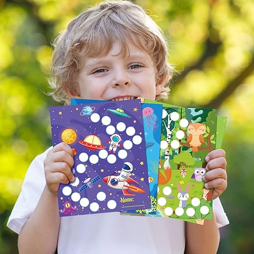 Miniatura 5 de 100 calcomanías gráficas para niños, tabla de recompensas de incentivos para niños en 4 diseños con 2160 mini calcomanías de animales, tabla de