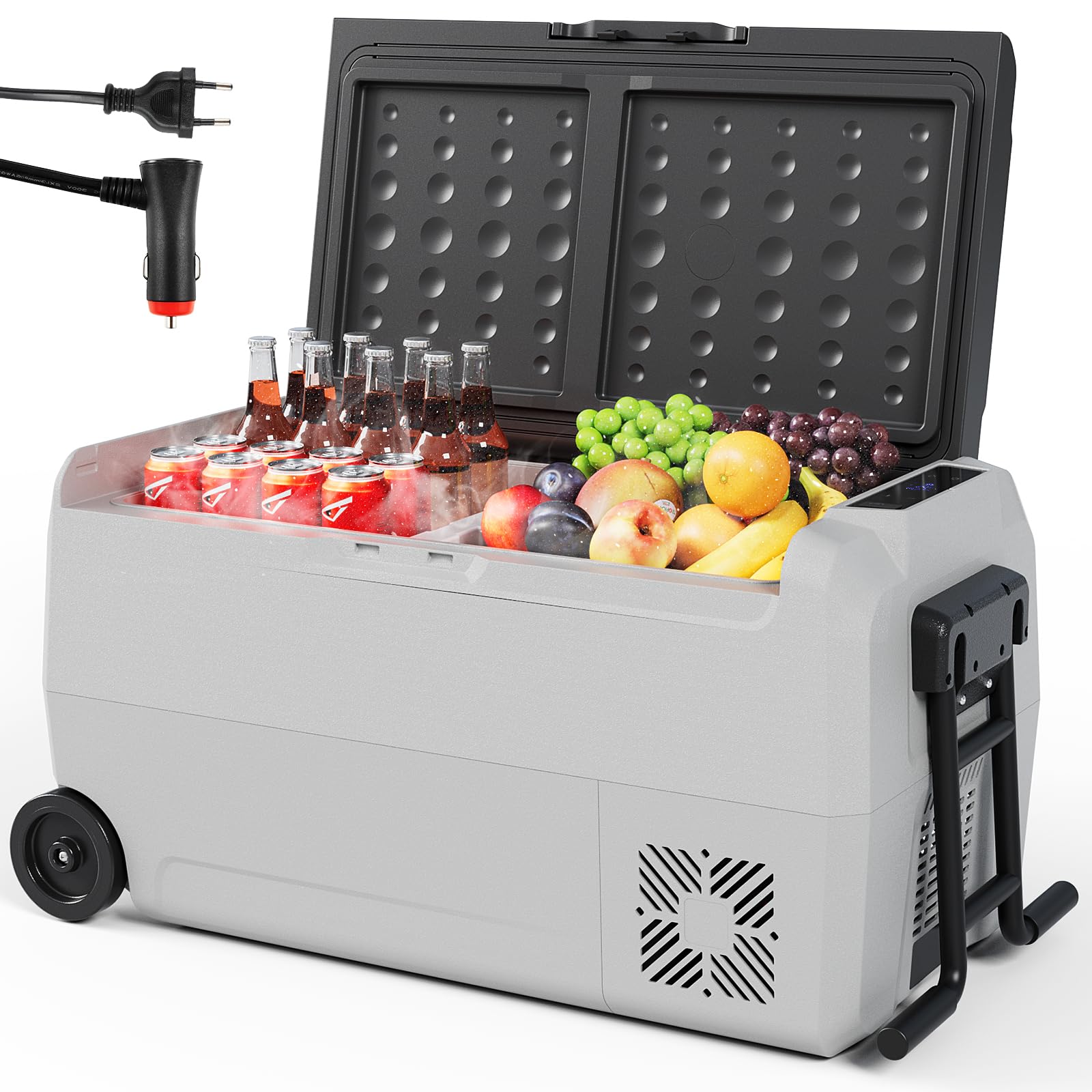 LIFERUN Kompressor Kühlbox, 32 Liter Kompressor Gefrierbox mit LED-Licht, 2PCS Räder, MAX/ECO Modus, bis -20℃, Kühlbox Auto DC 12/24V, Kühltasche Elektrisch AC 100-240V, Mobil Kühlschrank für Camping