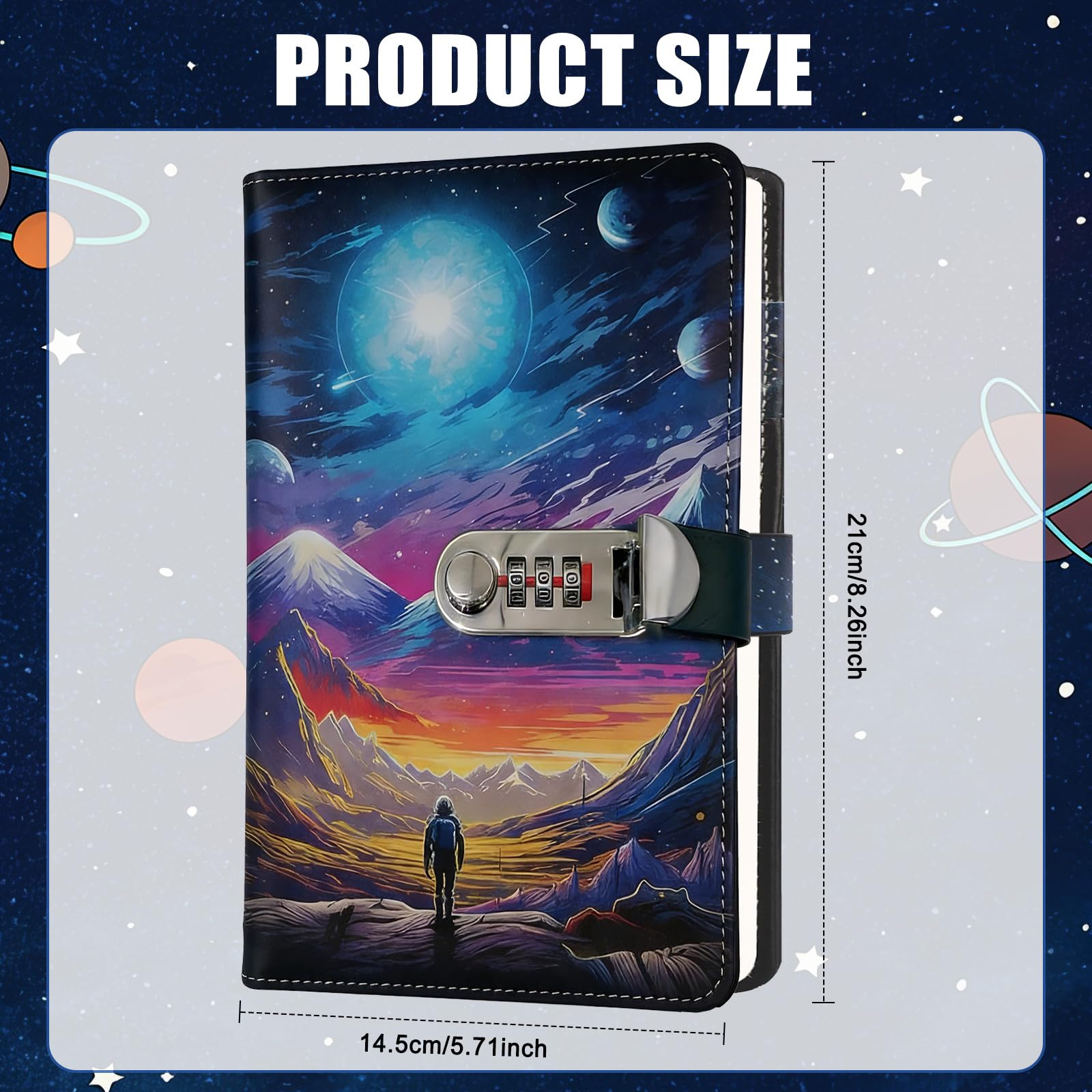 SIMDAO Diary with Lock for Boys, PU Leather Diary with Pen, 120 Sheets/240 Pages Space Themed Journal with Combination Lock, Kids Secret Diary, Football Gifts for Women Men Teens, 6.1in X 8.3in - Image 2