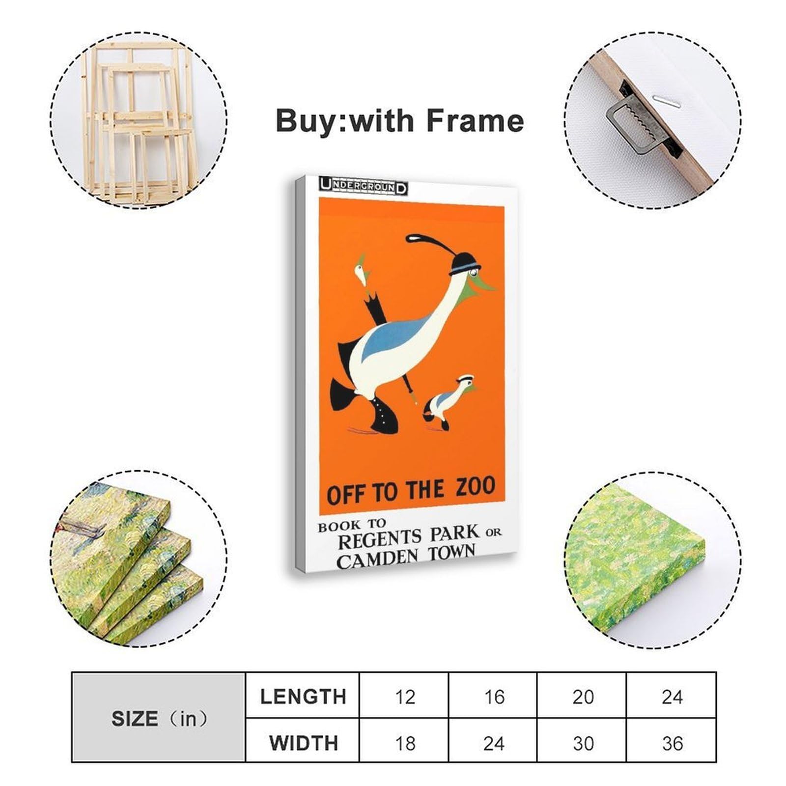 Poster su tela con scritta "Off to the Zoo London Underground", decorazione per camera da letto, ufficio, stanza, regalo, 40 x 60 cm