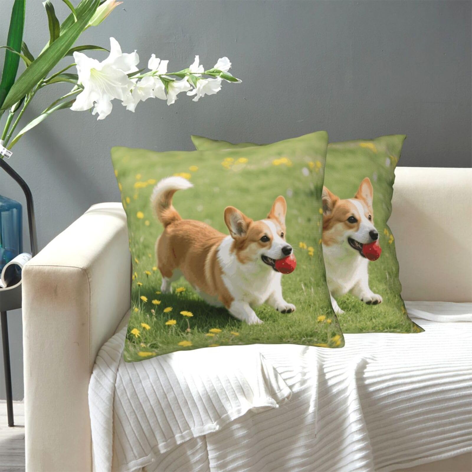FekiLoot Decorative Throw Pillow Covers Modern Farmhouse Pillowcase Double Sided Cozy Cushion Cover for Sofa Couch Bed 12"X12" Corgi