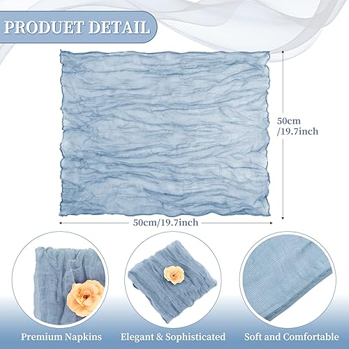 Miniatura 2 de Paquete de 60 servilletas de gasa arrugadas, servilletas de tela de algodón suave, servilletas decorativas rústicas para bodas, fiestas, mesa de