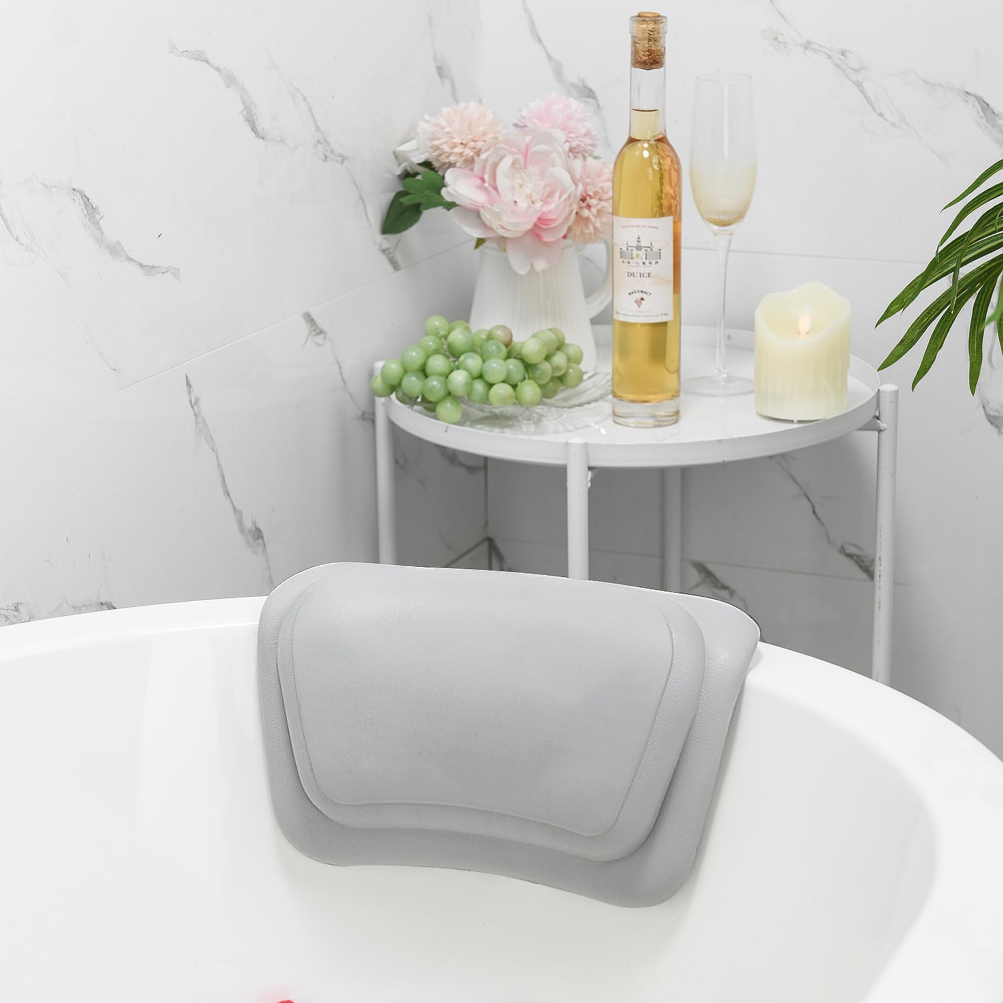 Lonkenn Almohada Bañera, Almohadas de Baño con Ventosas, Almohada Bañera Ergonómica, Waterproof Bath Headrest Bathtub para Todas Las Bañeras, SPA en Casa Bañera de Hidromasaje-Gris