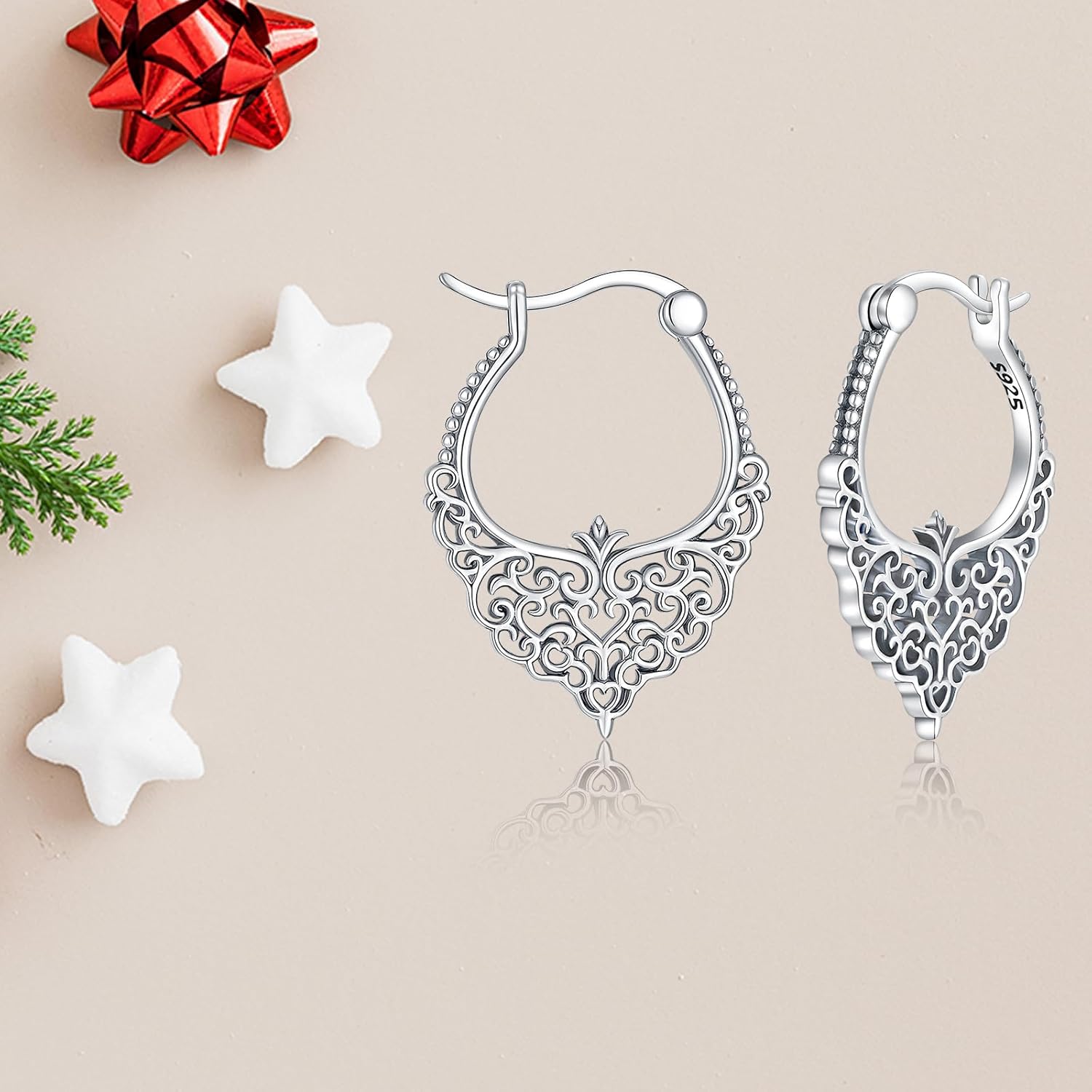 Filigree Earrings for Women Sterling Silver Vintage Filigree Hoop Earrings Jewelry Valentine Christmas Gifts - Image 9