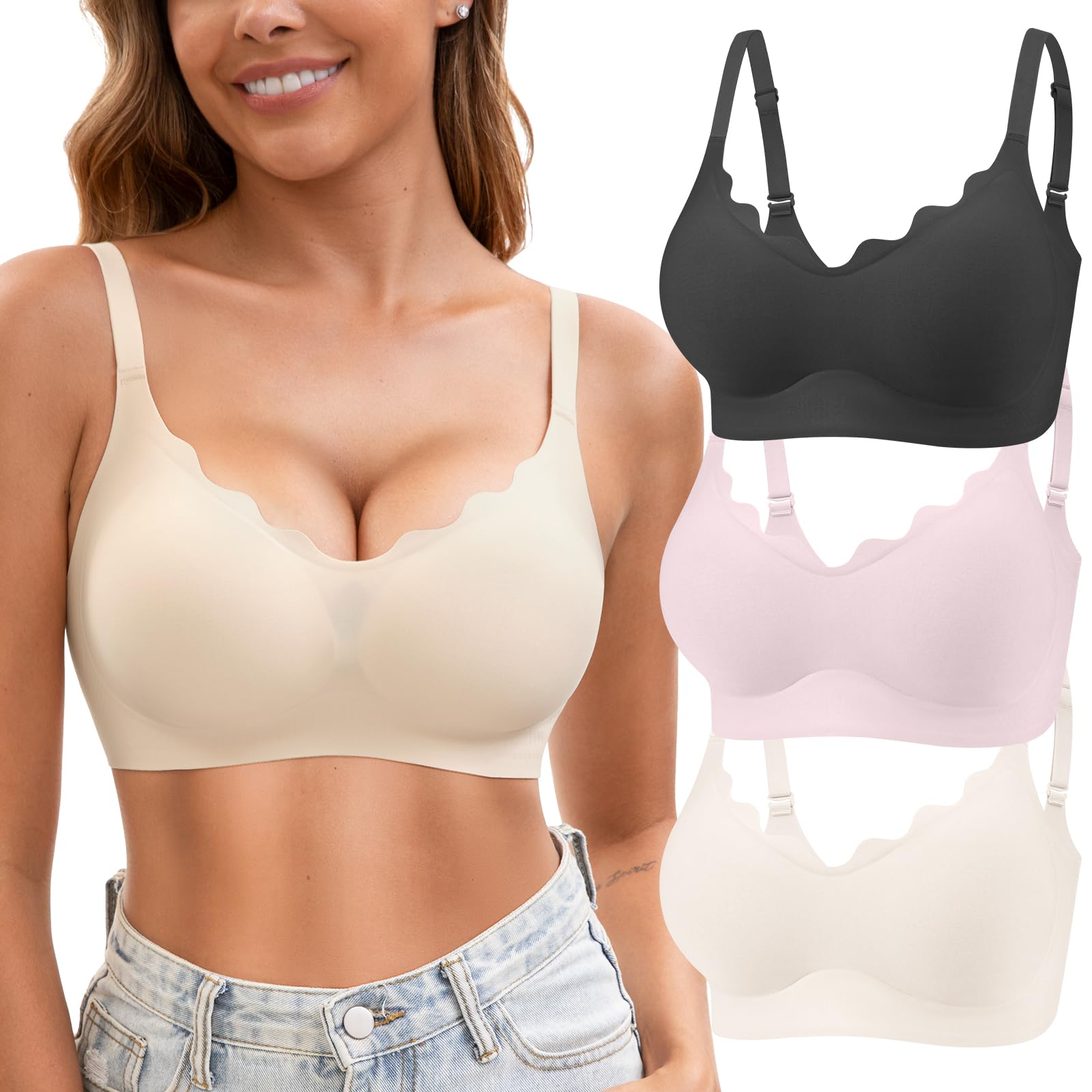 Jasmolly Seamless T-Shirt Bras 3-Pack
