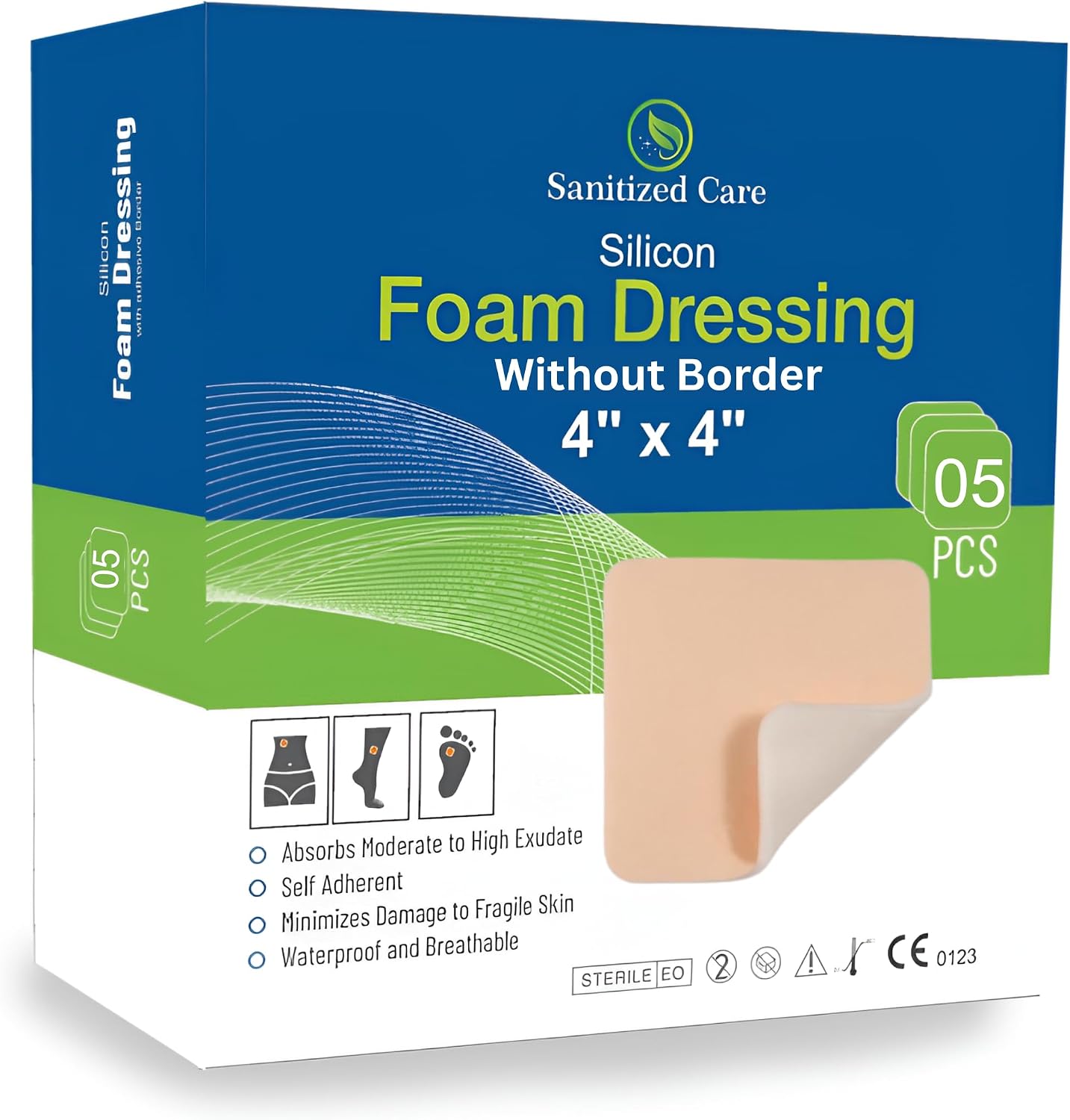 Silicone Foam Dressing with Adhesive Border 2"x5" Pack of 5, Silicone Foam Dressing for Wound Care, Bed Sores & Pressure Ulcers – Soft, Breathable, Waterproof Bandage, Gentle Removal & High Absorbency