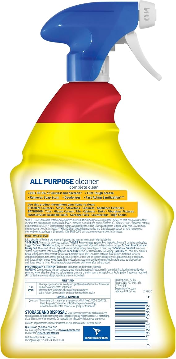 Lysol All Purpose Cleaner Lemon Breeze 32 Ounce (Pack of 3)