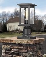 Vista 7 de Lámpara de poste para exteriores, HWH Lámpara de poste de pilar exterior en acabado negro mate con pantalla de vidrio transparente, 5HD37P BK