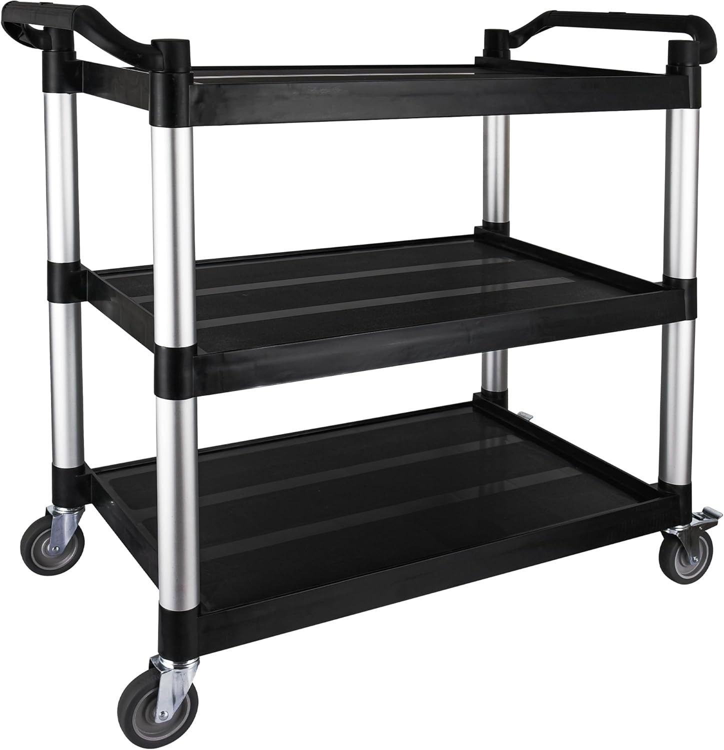 Utility Cart On Wheels 3 Tiers Service Cart with PVC Noise Reduction Wheels,Plastic Heavy Duty Carts for Restaurant/Kitchen/Hotel/Laundry/Studio/Garage-Large