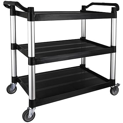 Utility Cart On Wheels 3 Tiers Service Cart with Wheels Plastic Heavy Duty Carts for Restaurant/Kitchen/Hotel/Laundry/Studio/Garage-Regular