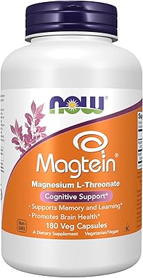 Now Foods Supplements Magtein, Magnesium L-Threonate, Cognitive Support, 180 Veg Capsules
