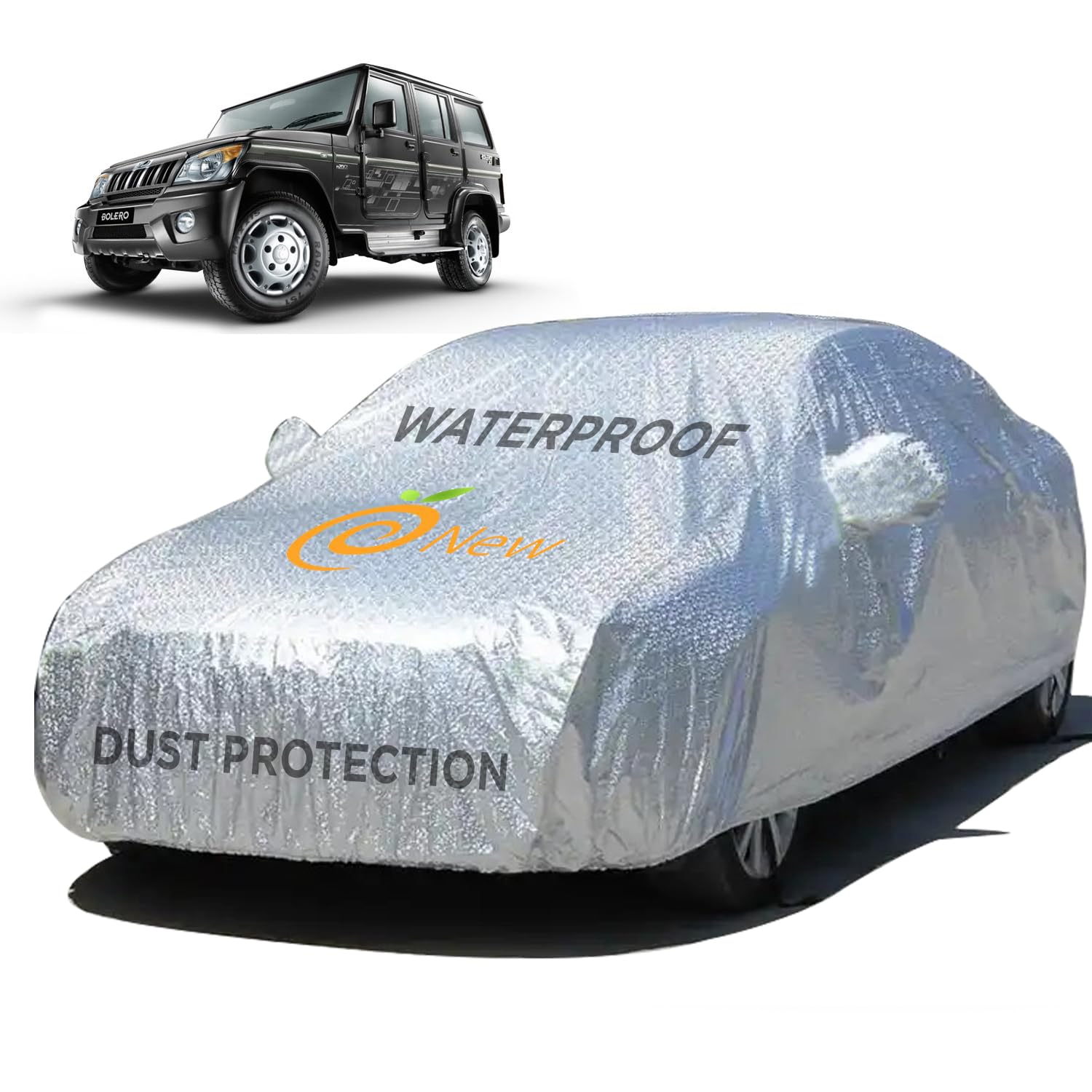 Enew Car Cover for Mahindra Bolero - Textured Waterproof Cover with Triple Stitching - Ultimate Body & Mirror Protection, UV Resistant, Dustproof, without Antenna Pockets (Silver Look) (B0CLP7XR3R) Amazon Price History, Amazon Price Tracker