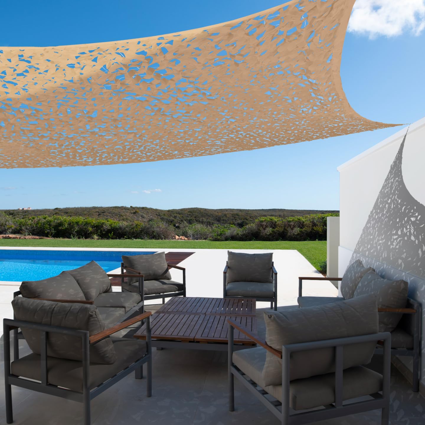 IDMarket - Voile d'ombrage rectangulaire Design ombrière Camouflage 4x6 M Sable