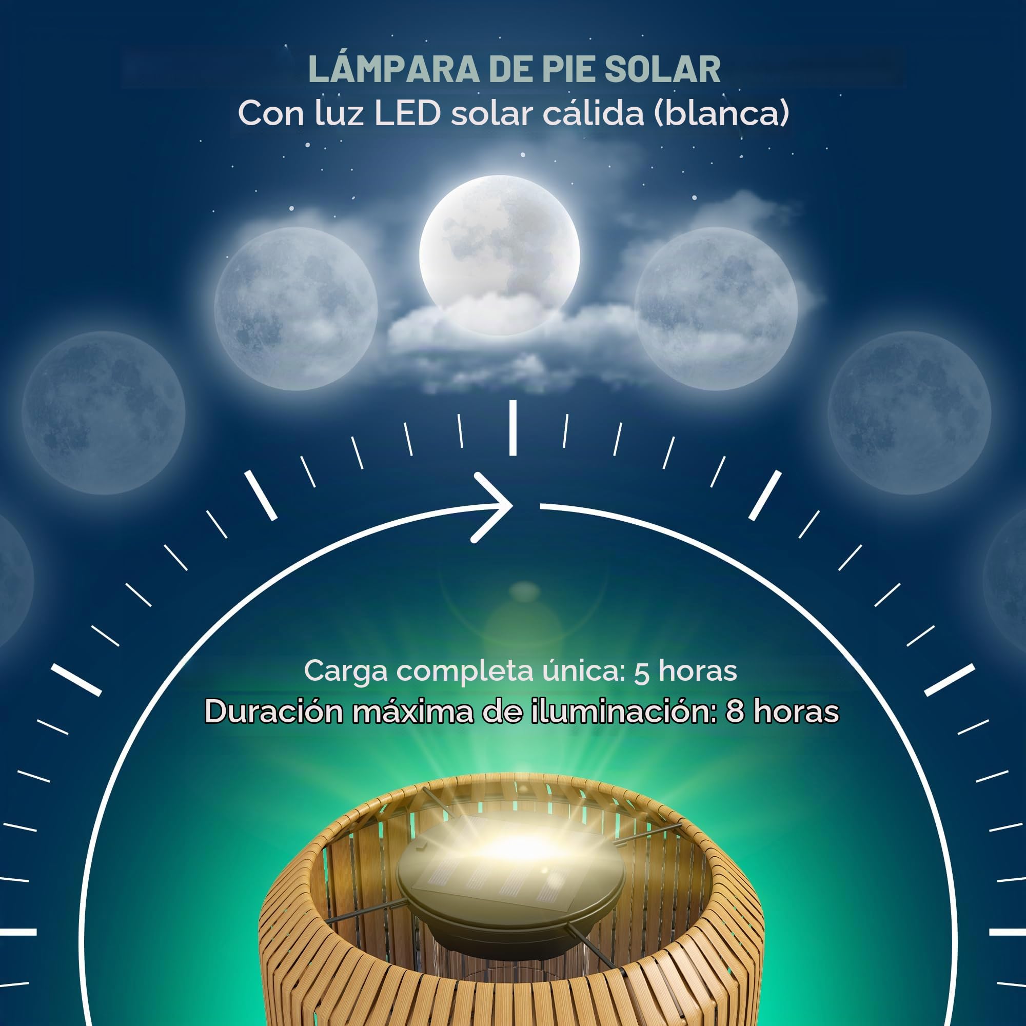 Outsunny Lámpara de Pie Solar Auto On/Off LED IP44 Amarilla