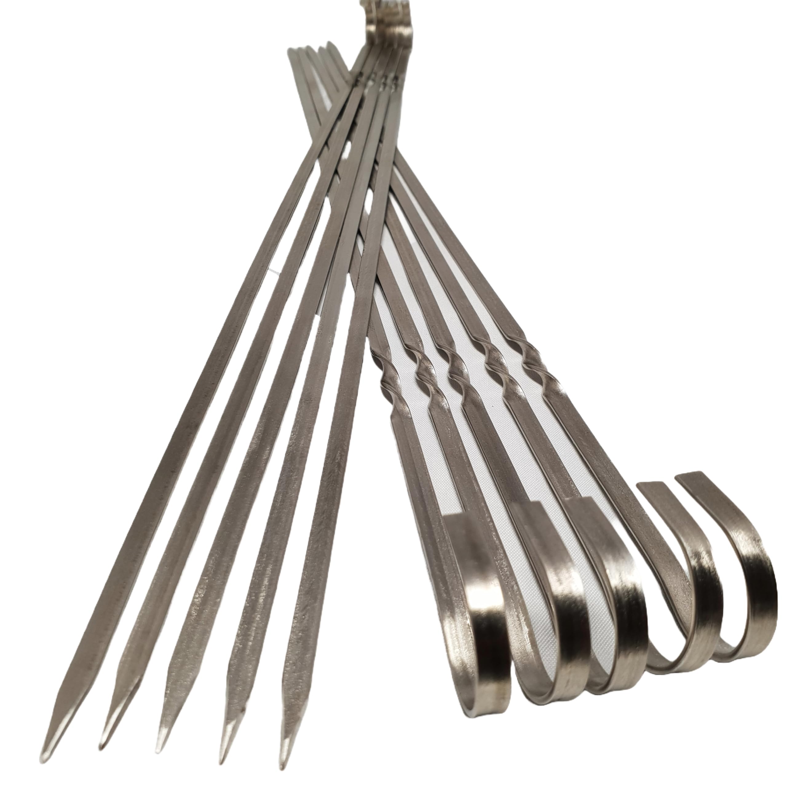 Stainless Steel BBQ Skewers for Kebab Grilling, Twisted Design, Reusable, Silver, 39cm, 20 Pack