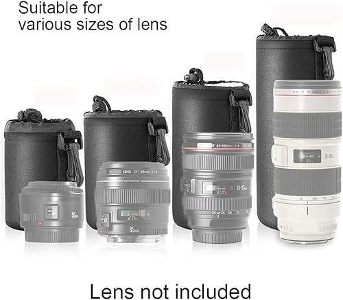 Miniatura 7 de Selens Juego de 4 fundas para lentes con funda protectora gruesa de neopreno para lente de cámara DSLR Sony Nikon Olympus Panasonic  Tamaño bolsas