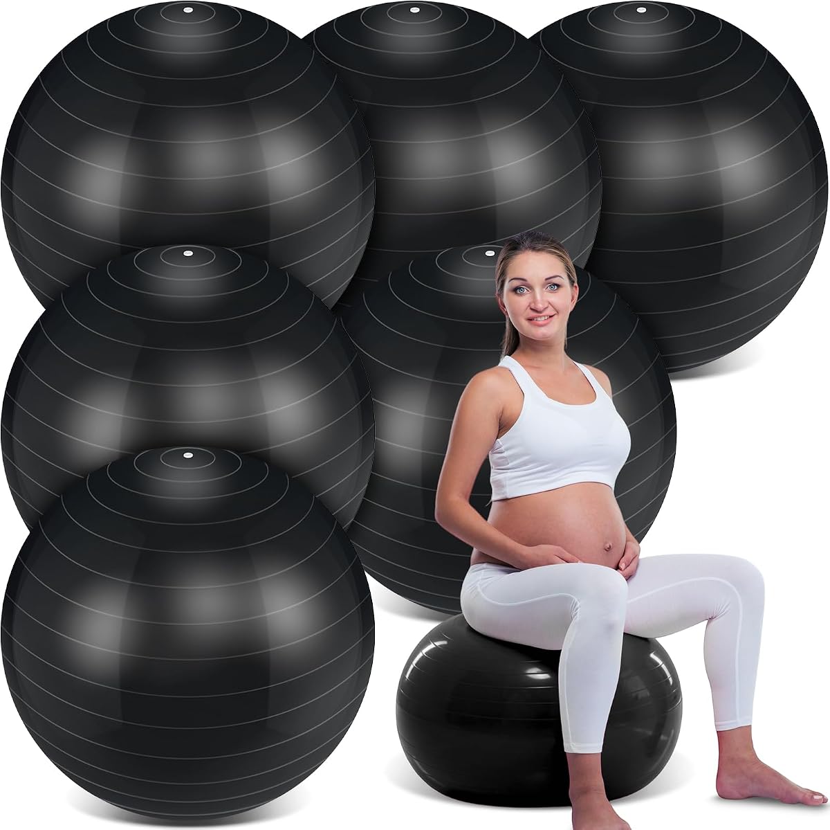 Hungdao 6 Pack Exercise Ball Bulk Inflatable Pregnancy & Workout Ball 22 Inch Heavy Duty Pilates Ball for Yoga Stretching Therapy Balance Physical Fitness