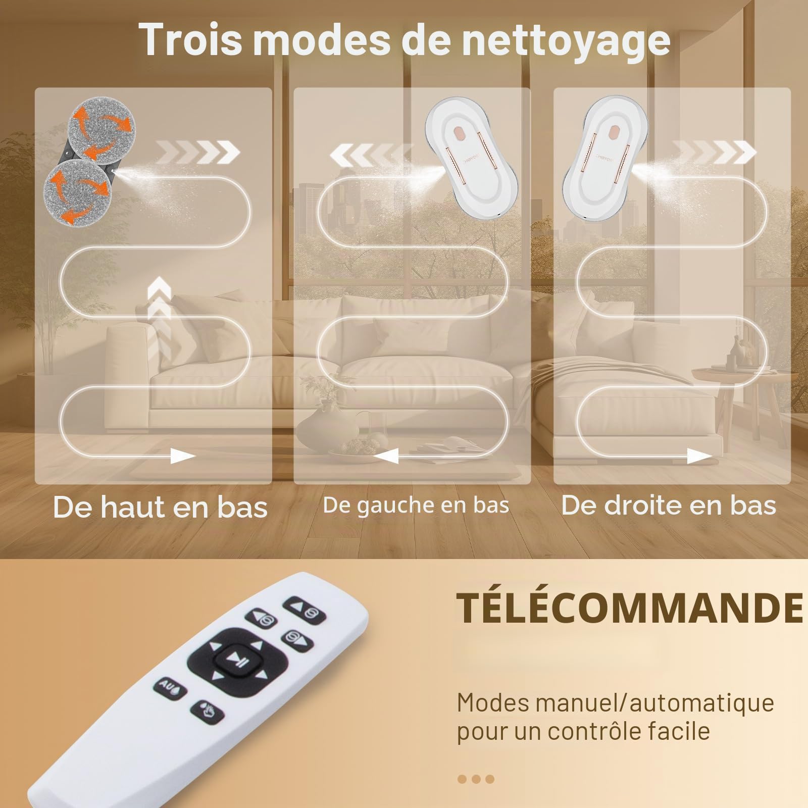 CHOVERY CL-3 Robot Nettoyeur de Vitre 3800Pa avec Fonction Pulvérisateur Robot Laveur de Vitre Automatique électrique avec Double Pulvérisation d'eau